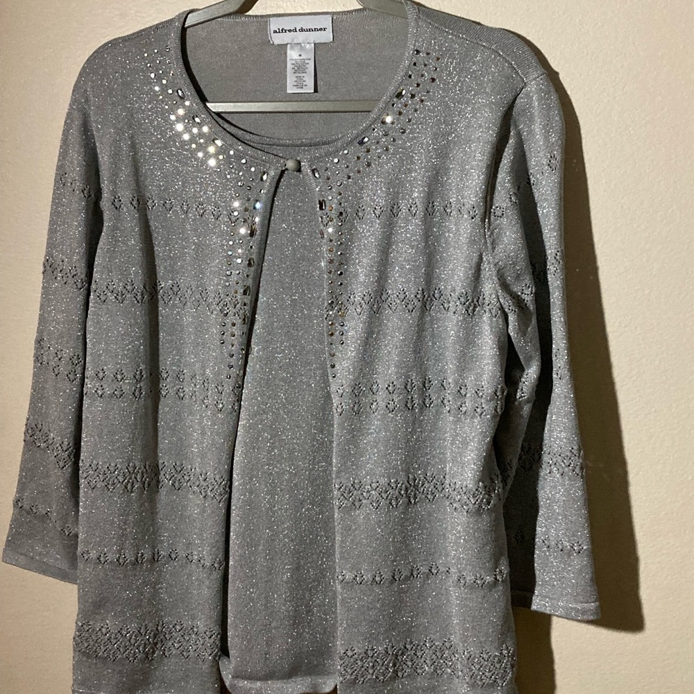 Alfred Dunner- Silver Cardigan W/ rhinestones